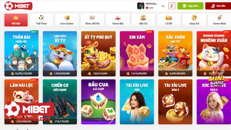 Các sản phẩm nổi bật có tại game bài Mibet