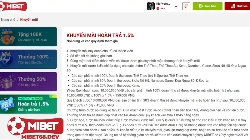 Mibet có những chính sách khuyến mãi người chơi nào? 3 Chính sách hoàn trả cược Mibet