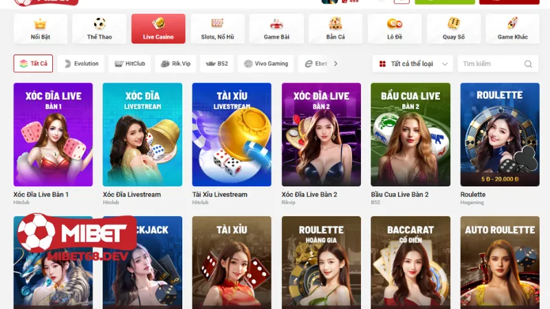 Live Casino Mibet đa dạng trò chơi, chất lượng hàng đầu