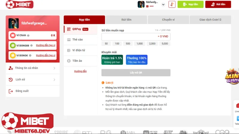 Nạp tiền Mibet 1 Cách Nạp Tiền Mibet Nhanh Chóng Và An Toàn